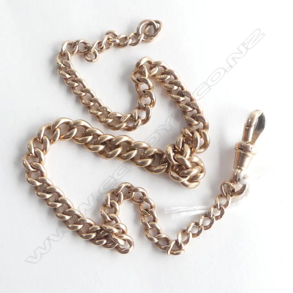 c1900 9ct ROSE GOLD GRADUATED CURB LINK ALBERT CHAIN L.320mm 21gms Image 1++