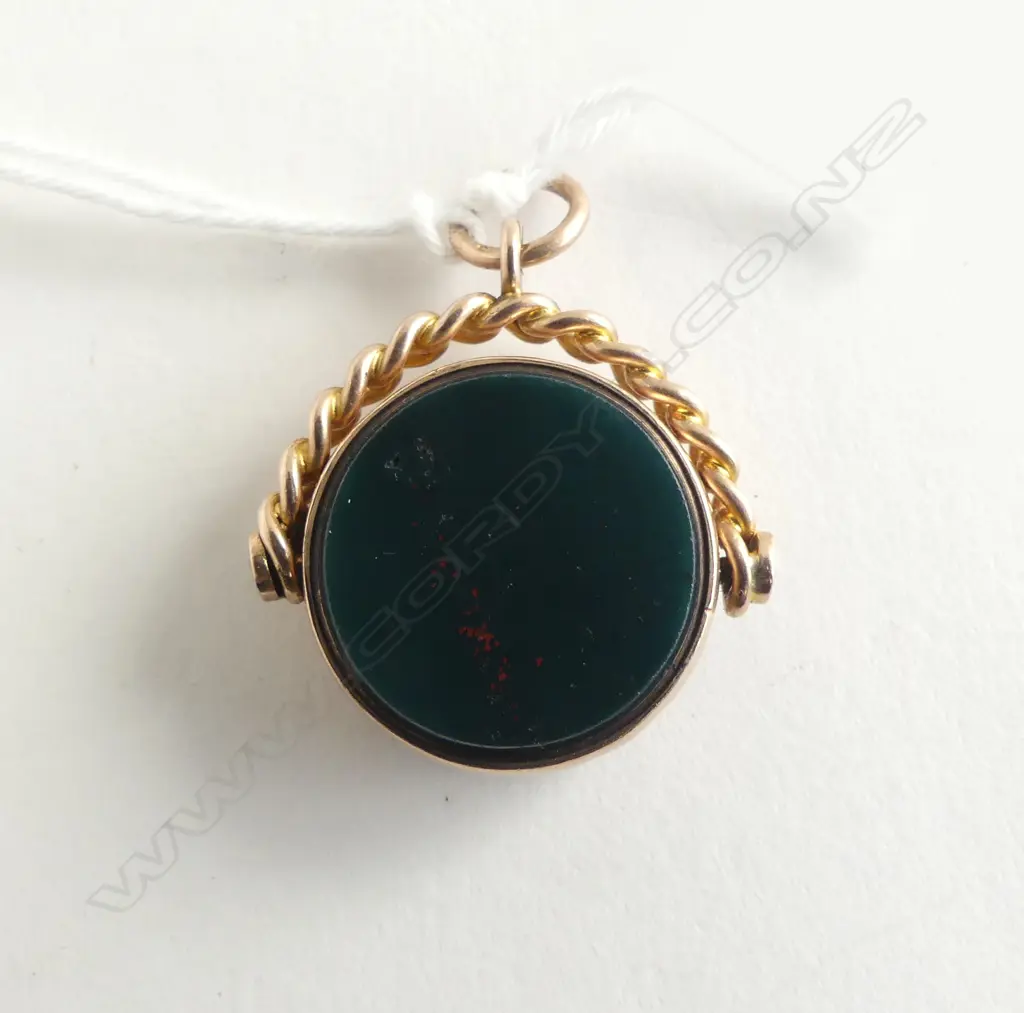 10CT ROSE GOLD SPINNER BLOODSTONE/CARNELIAN WITH 9CT GOLD HANGER  6gm Image 1++