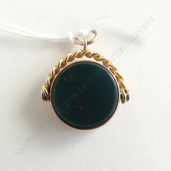 10CT ROSE GOLD SPINNER BLOODSTONE/CARNELIAN WITH 9CT GOLD HANGER  6gm