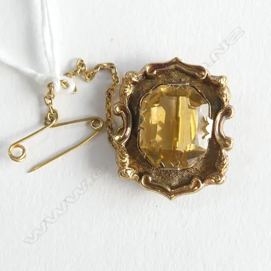 VICTORIAN GOLD & CITRINE BROOCH (TESTS AS 18CT) 4.3gms