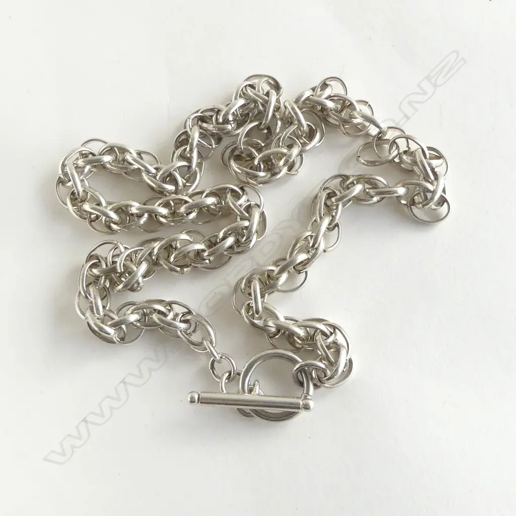 MODERN SILVER MULTI LINK CHAIN W T-BAR L.420mm. 42gms FAULTS Image 1++