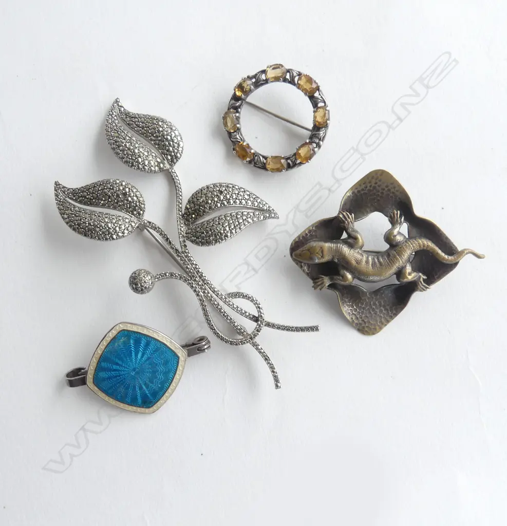 4 ASST. BROOCHES; STG, LIZARD, BRANCH L.105mm Image 1++