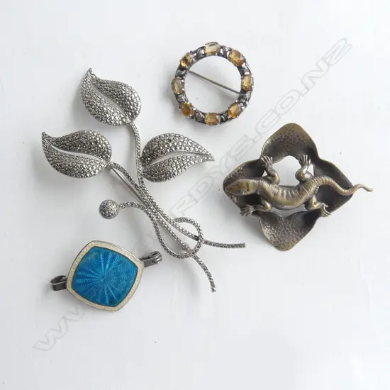 4 ASST. BROOCHES; STG, LIZARD, BRANCH L.105mm