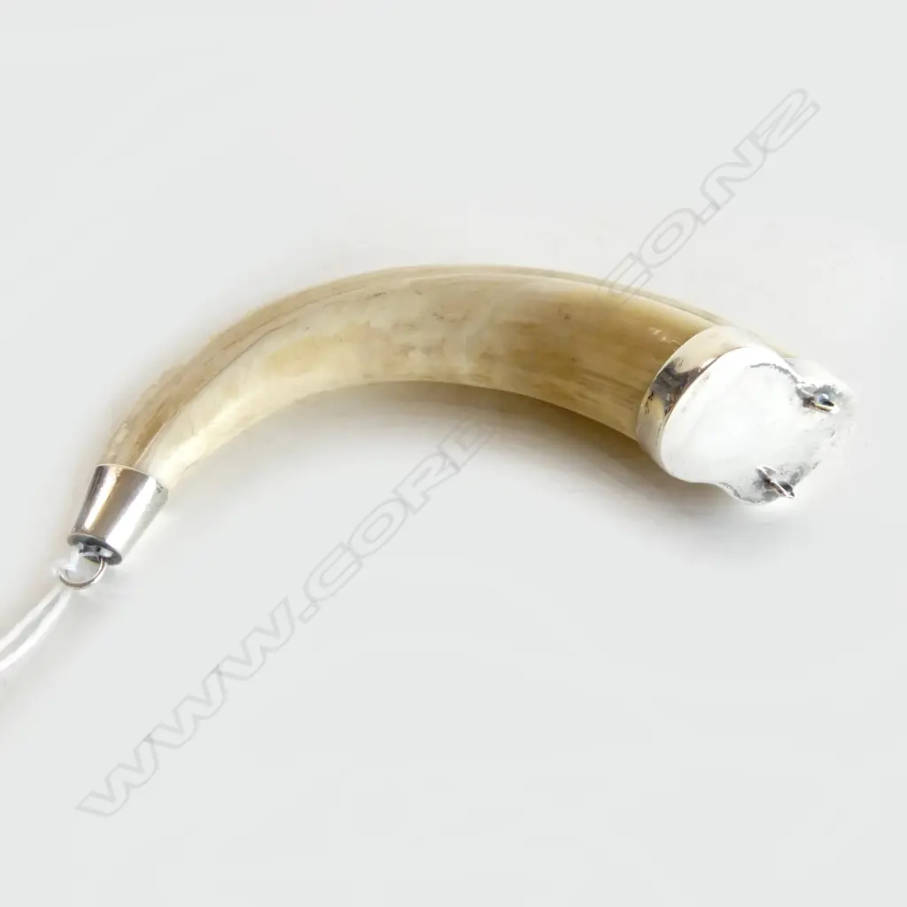 VINTAGE TUSK PENDANT II w SILVER CAPS, L.120mm Image 1++