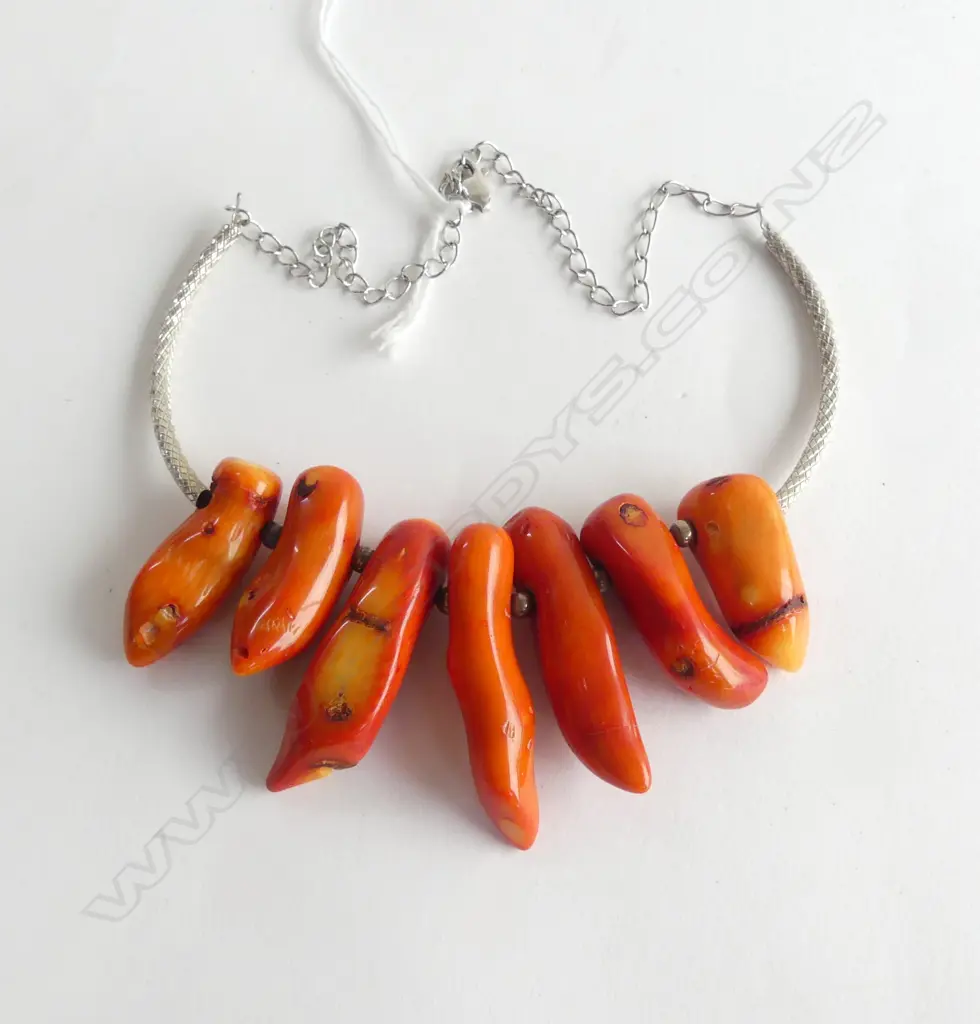 SILVER & RED DYED CORAL NECKLACE Image 1++