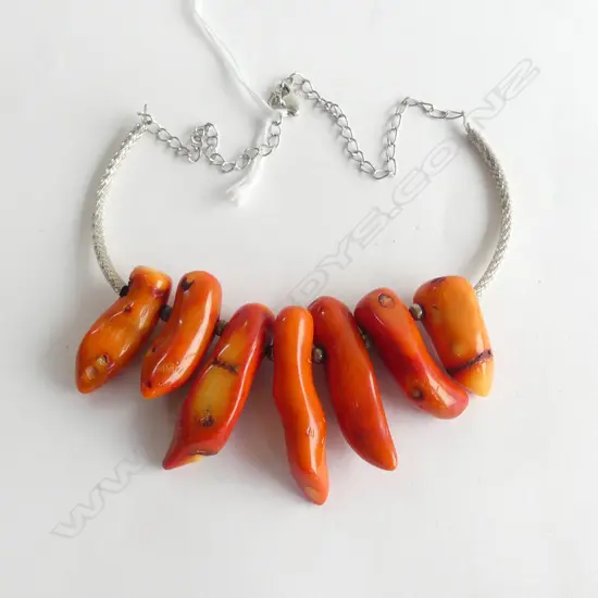 SILVER & RED DYED CORAL NECKLACE