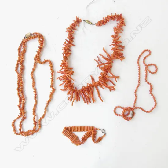 3 CORAL NECKLACES + BRACELET