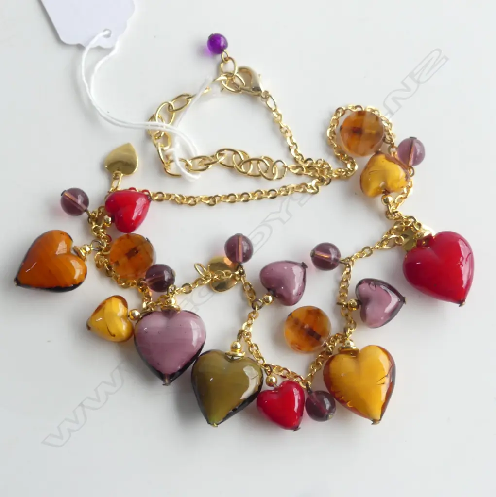 OPHELIA NECKLACE WITH MURANO GLASS HEART DROPS  Image 1++