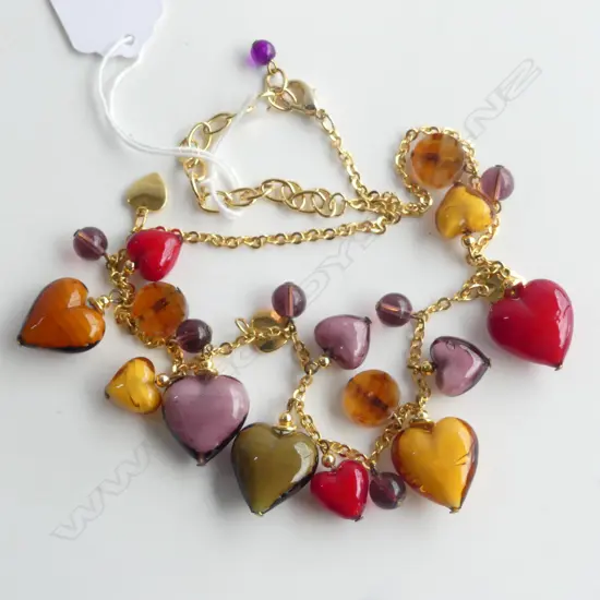 OPHELIA NECKLACE WITH MURANO GLASS HEART DROPS 