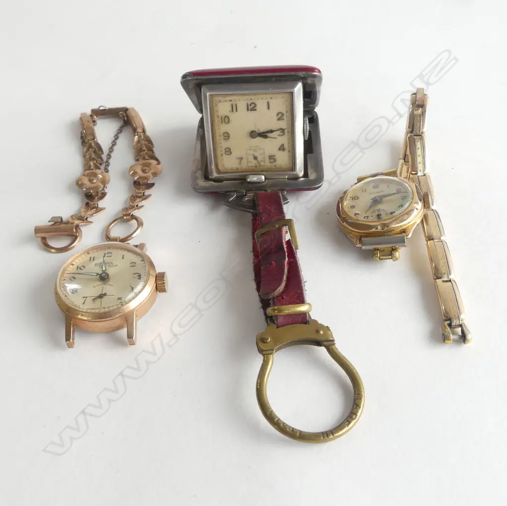 3 WATCHES; 1 w. 9CT STRAP, 925 TRAVELLING CLOCK, GP Image 1++