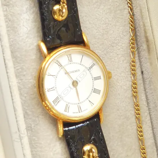 18CT BUCHERER WOMANS WRIST WATCH w.18 CT GOLD ACCESSORY STRAP, BOXED