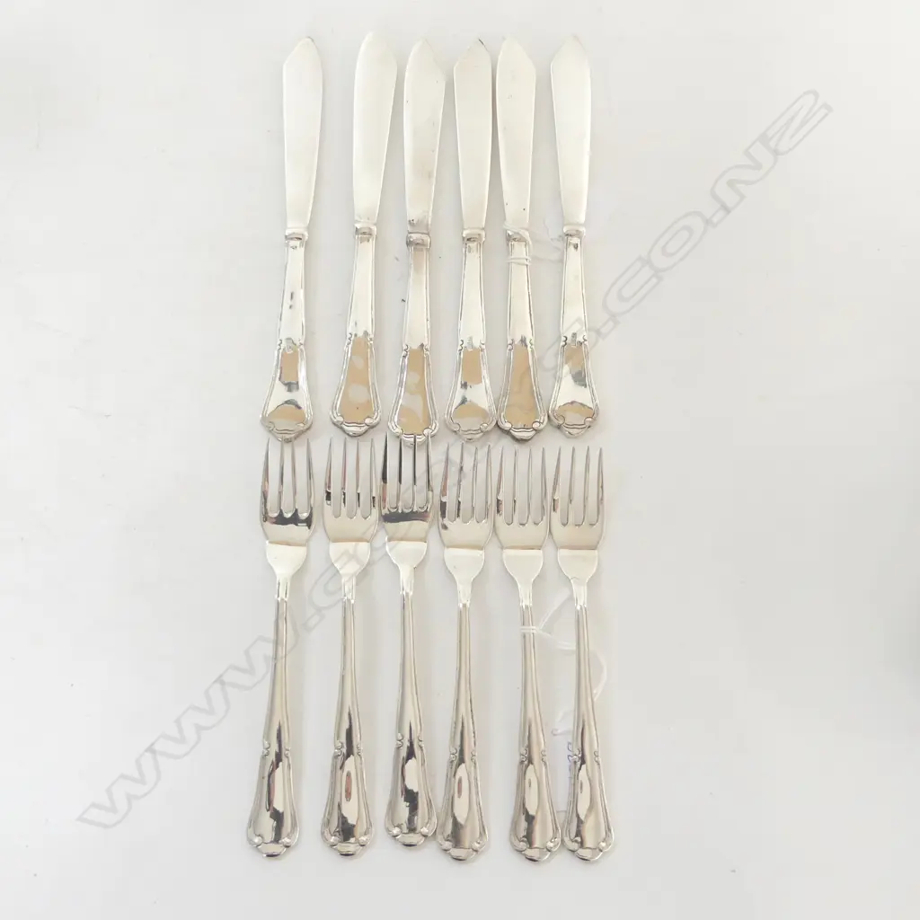 INDIAN SILVER 6 PLACE COOKE AND KELVEY FISH KNIFE AND FORK SET 863gms Image 1++