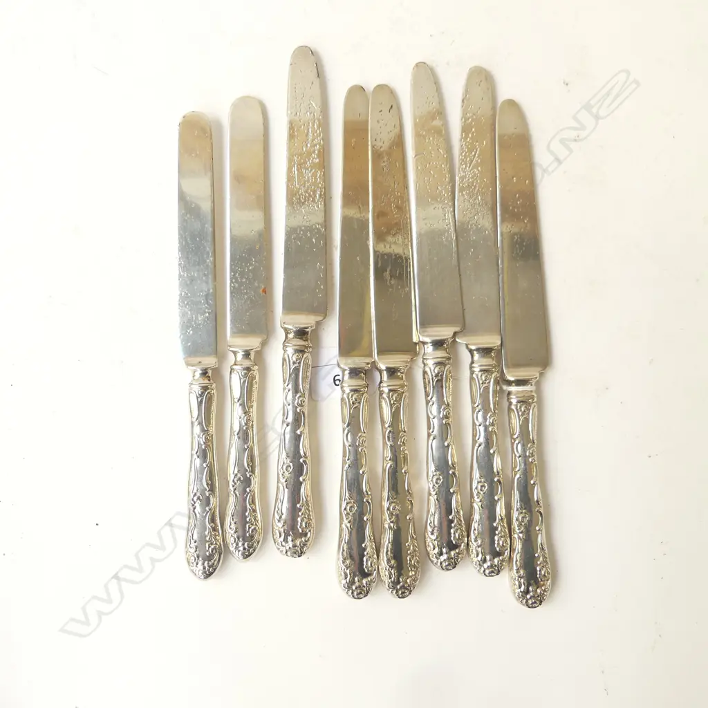 EIGHT AMERICAN STERLING SILVER HANDLED KNIVES (blades possibly silver plate but pitted) Image 1++