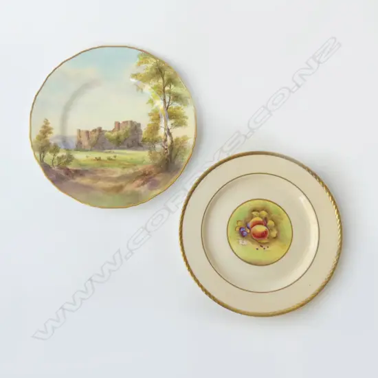 2 SIGNED CABINET PLATES; PARAGON J. WATERS, ROYAL WORCHESTER 'OYSTERMOUTH CASTLE' R. RUSHTON 275mm dia 