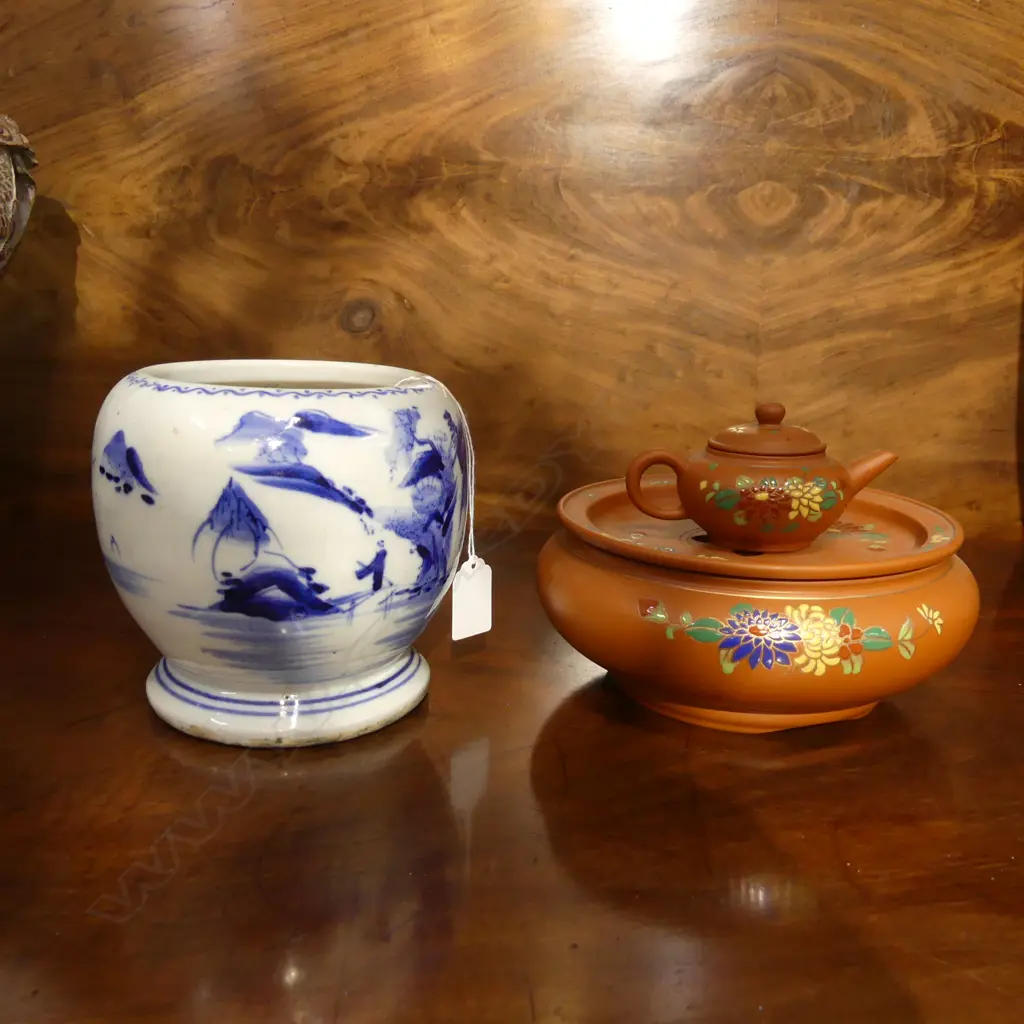 ORIENTAL TERRACOTTA 5 PCE TEA SET + B/W POT H.140mm Image 1++