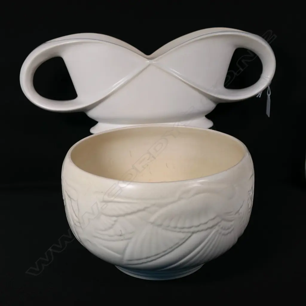 2 CREAM VASES; SPODE 'VELAMOUR' BOWL (DIA.230mm) & SHORTER 2-HANDLED VASE (L.400mm) Image 1++