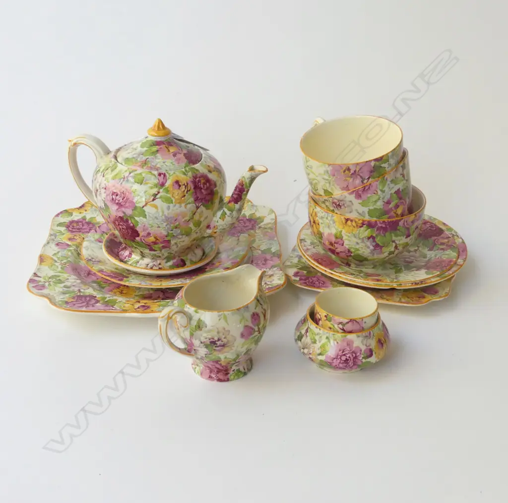 13 PCE CROWN DECAL CHINTZ TEA SET Image 1++