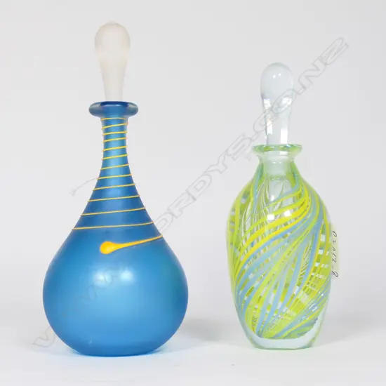 N.SCHRODER PULL GLASS SCENT BOTTLE, SIGNED & DATED 1999 & TALL BLUE SCENT BOTTLE, TALLEST H.180mm