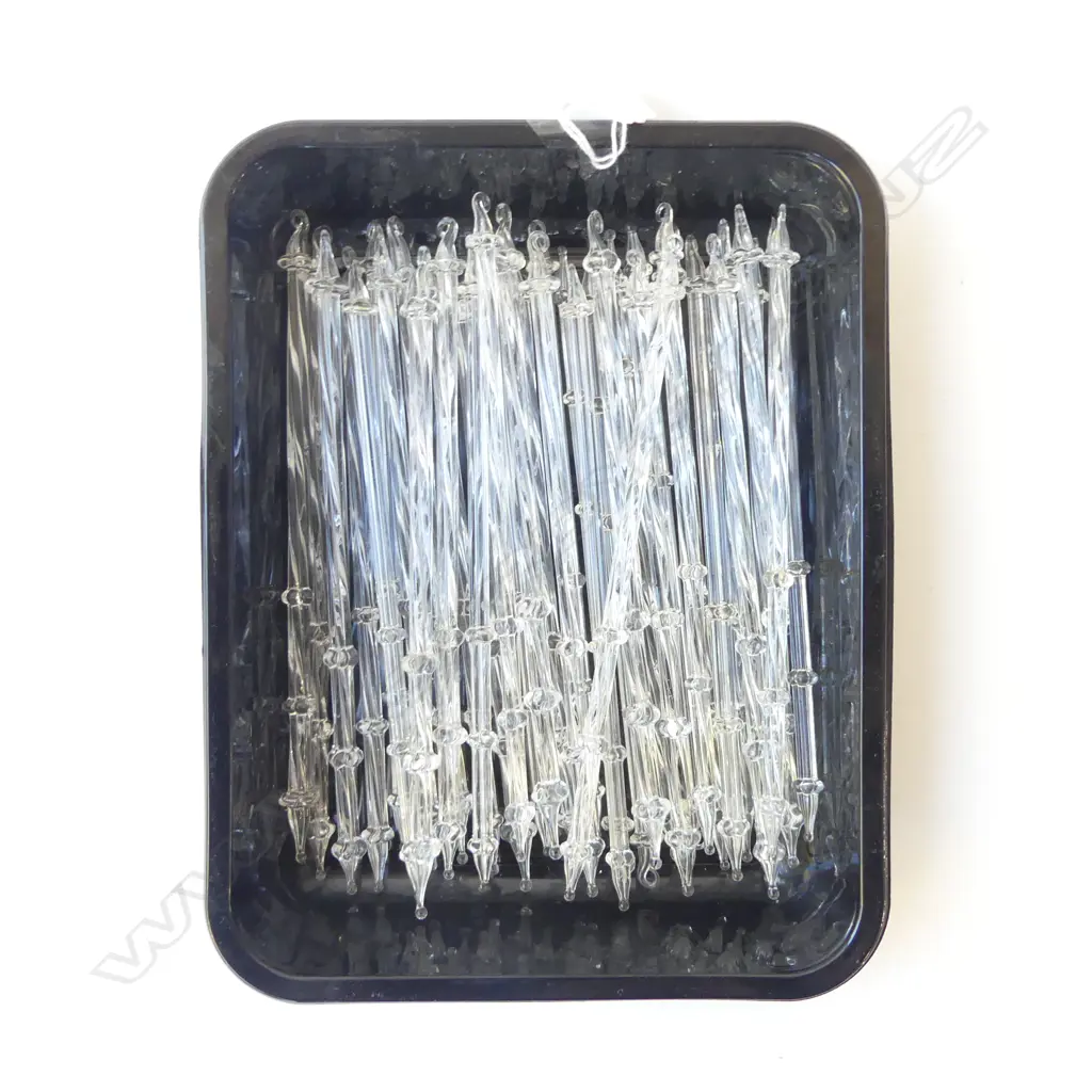 36 VINTAGE HAND MADE GLASS STRINGS/DROPS WITH LOOPS FOR HANGING, L.185MM Image 1++