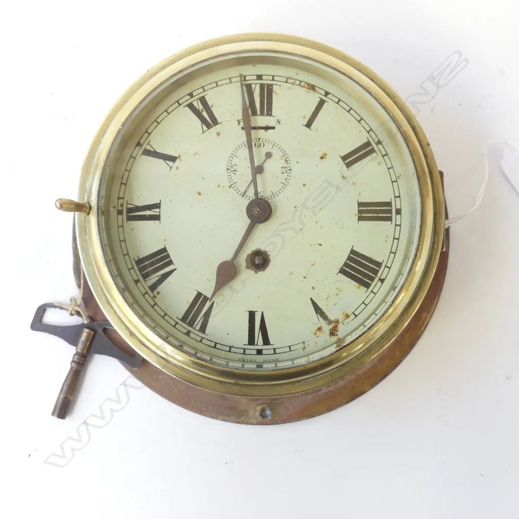 SHIPS BRASS CLOCK 205mm dia (SECONDS DIAL APPARENTLY RUNNING) Image 1++