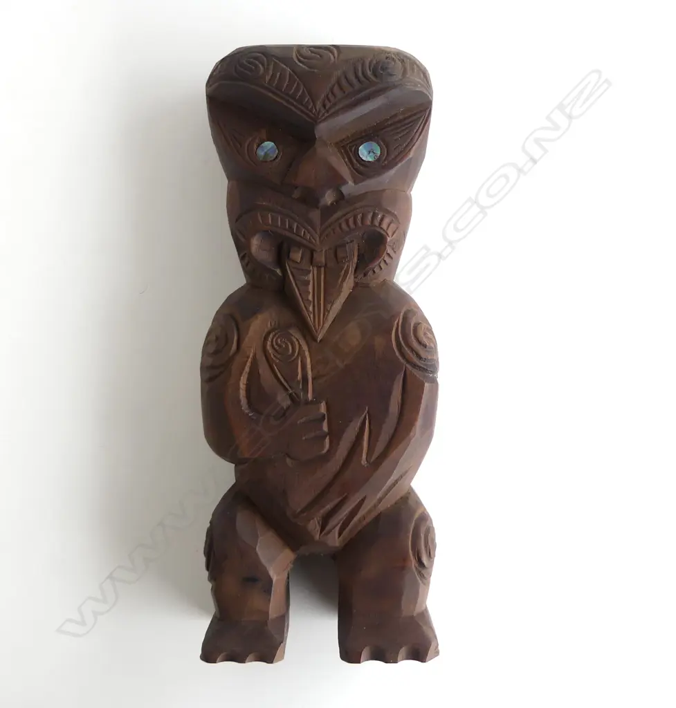 MID/LATE 20thC MAORI CARVED HARDWOOD STANDING FIGURE H.305mm. Collected in U.S.A. c1990's Image 1++