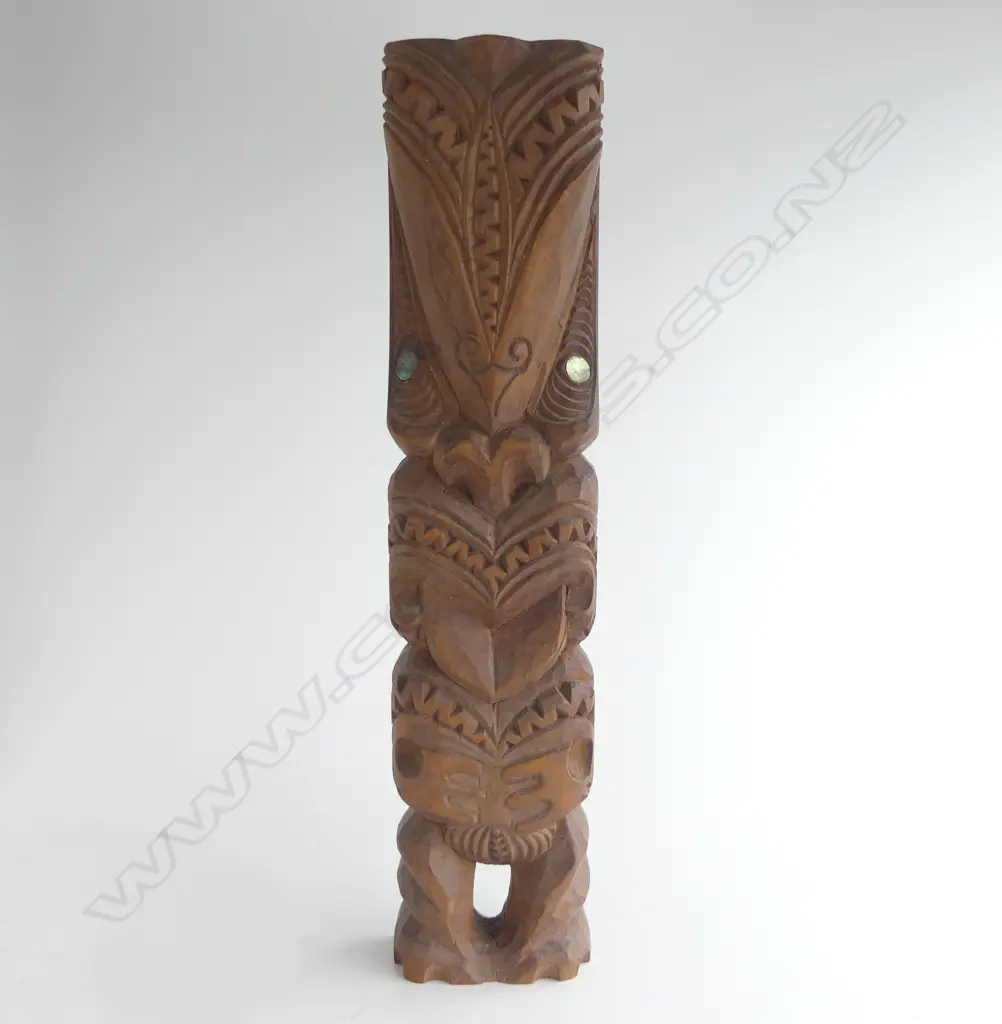 MAORI TOURIST ART CARVED RIMU TEKOTEKO H.410mm. Collected in the U.S.A. c1990's Image 1++