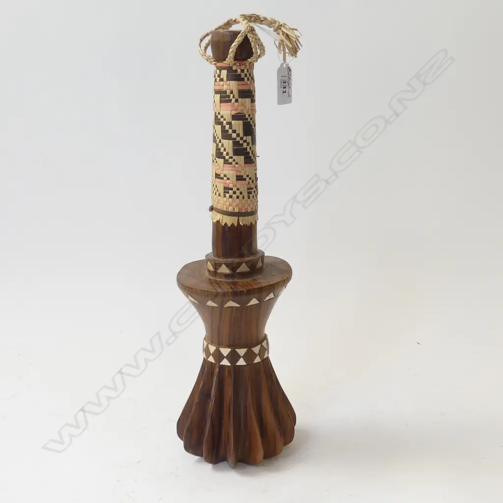 PACIFIC IS. WOODEN CLUB w MOTHER of PEARL INLAY. L.360mm Image 1++