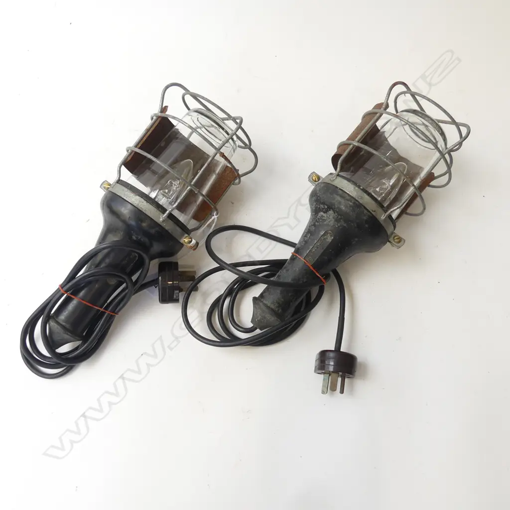 2 VINTAGE MECHANIC'S CAGED LAMPS Image 1++