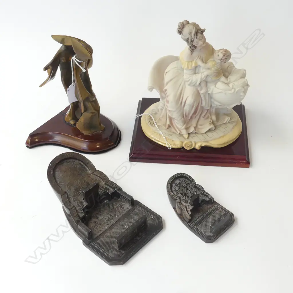 ORIENTAL BRONZE FIGURES, CAPODIMONTE MOTHER & BABY, 2 ORIENTAL CARVED STONE PCES W.180mm Image 1++