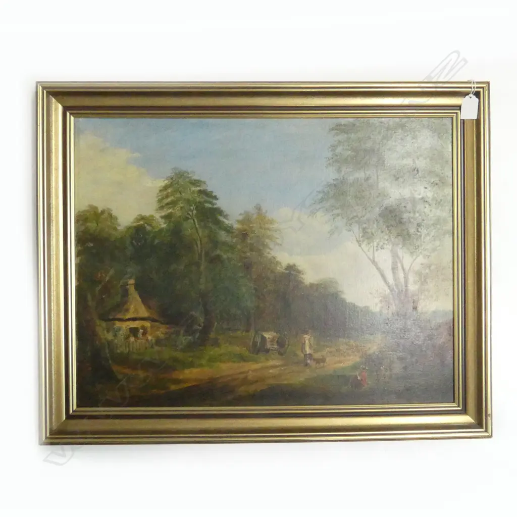 ARTIST UNKNOWN, ANTIQUE FOREST LANDSCAPE SCENE, OIL ON CANVAS 440x580mm Image 1++