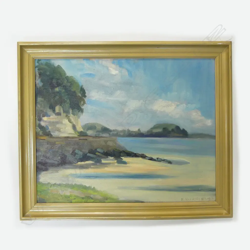 F. RICHMOND, AUCKLAND HARBOUR, OIL ON BOARD 400x500mm Image 1++