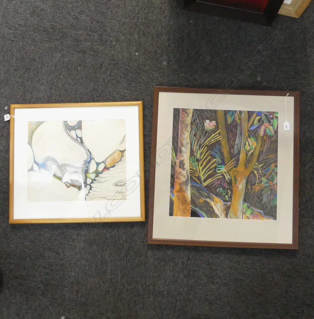 JENNY BENNETT 'ONE HOT EASTER' PASTEL 1988 440x430mm + N. FINDLAY, ABSTRACT PASTEL 400x325mm Image 1++