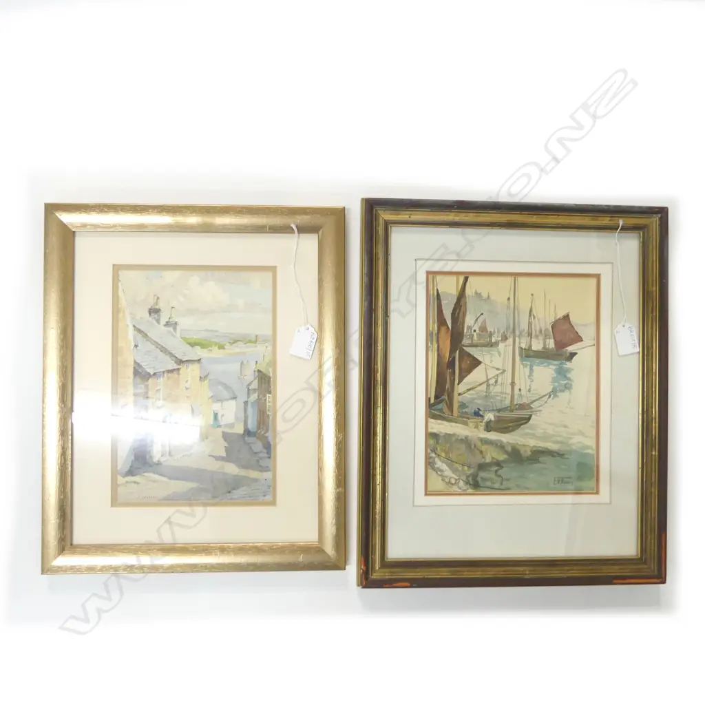 2 WCs E. H. BROWN, HARBOUR SCENE 240x190mm, J. HESELDIN, STREET SCENE 250x165mm Image 1++