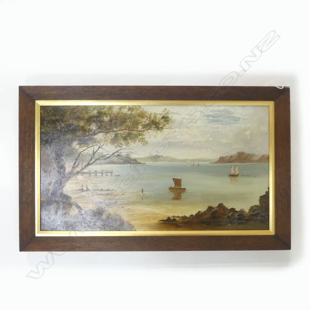 ARTIST UNKNOWN, COLONIAL BEACH SCENE, OIL ON CANVAS 290x540mm Image 1++