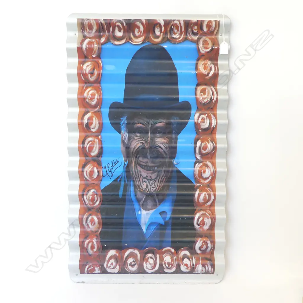 FOLK ART GOLDIE PRINT ON CORRUGATED IRON 850x500mm Image 1++