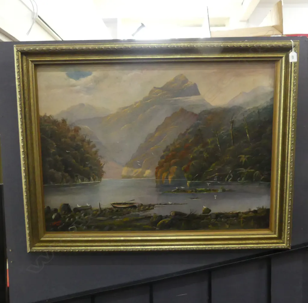 T. F. NICHOLS, MOUNTAIN & RIVER LANDSCAPE, OIL ON BOARD 1921, 640x890mm Image 1++