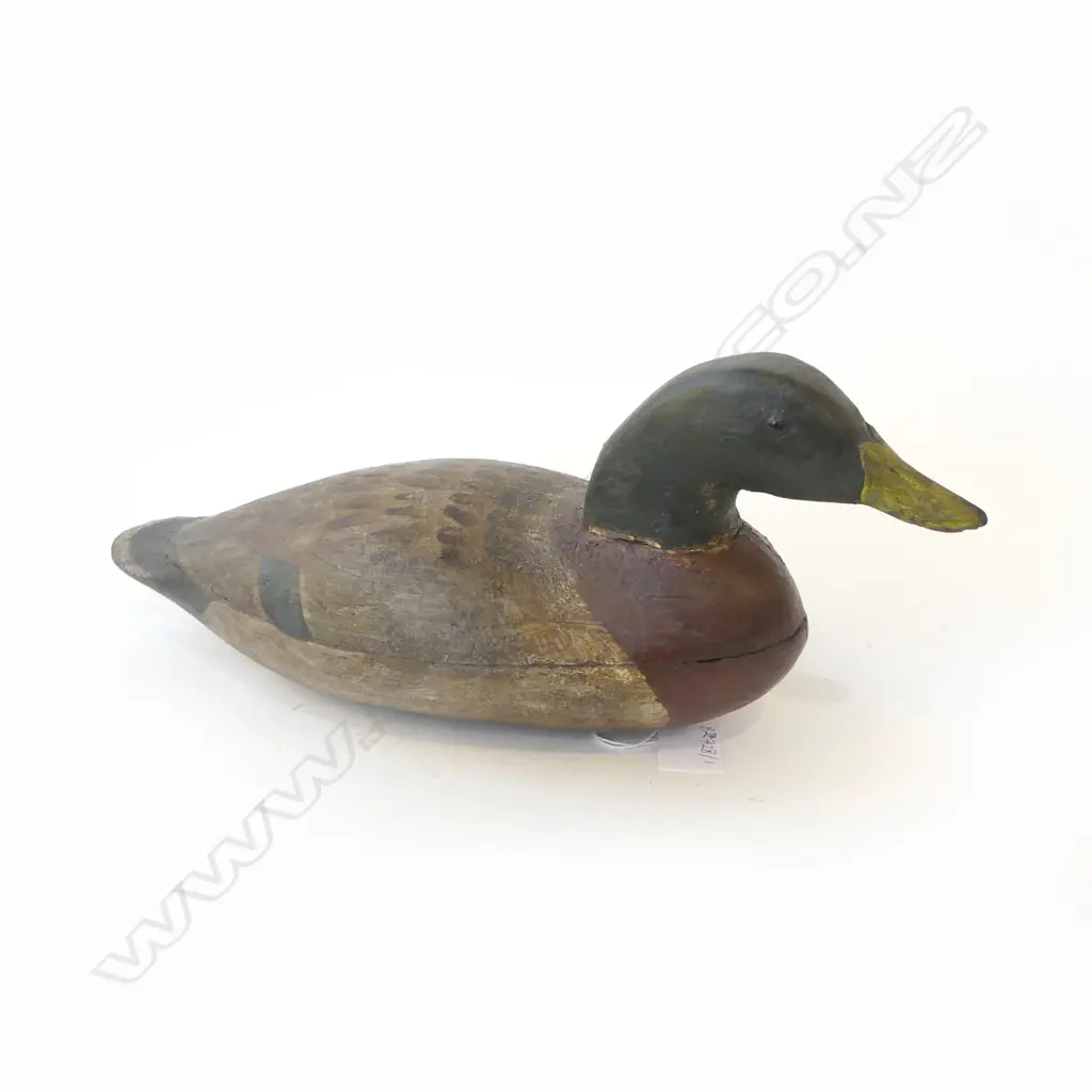 VINTAGE PAINTED WOODEN DUCK DECOY L.380mm Image 1++