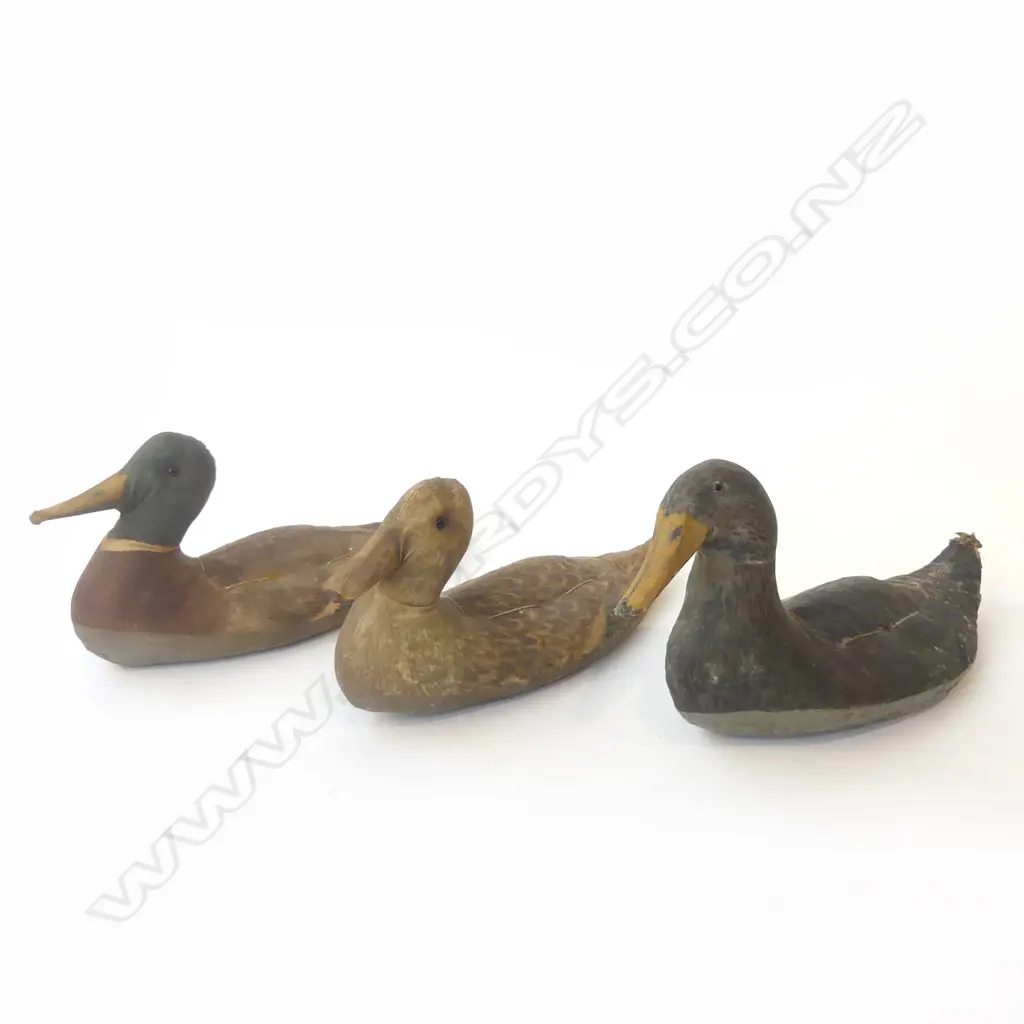 3 VINTAGE WAXED FABRIC DUCK DECOYS L.370mm Image 1++
