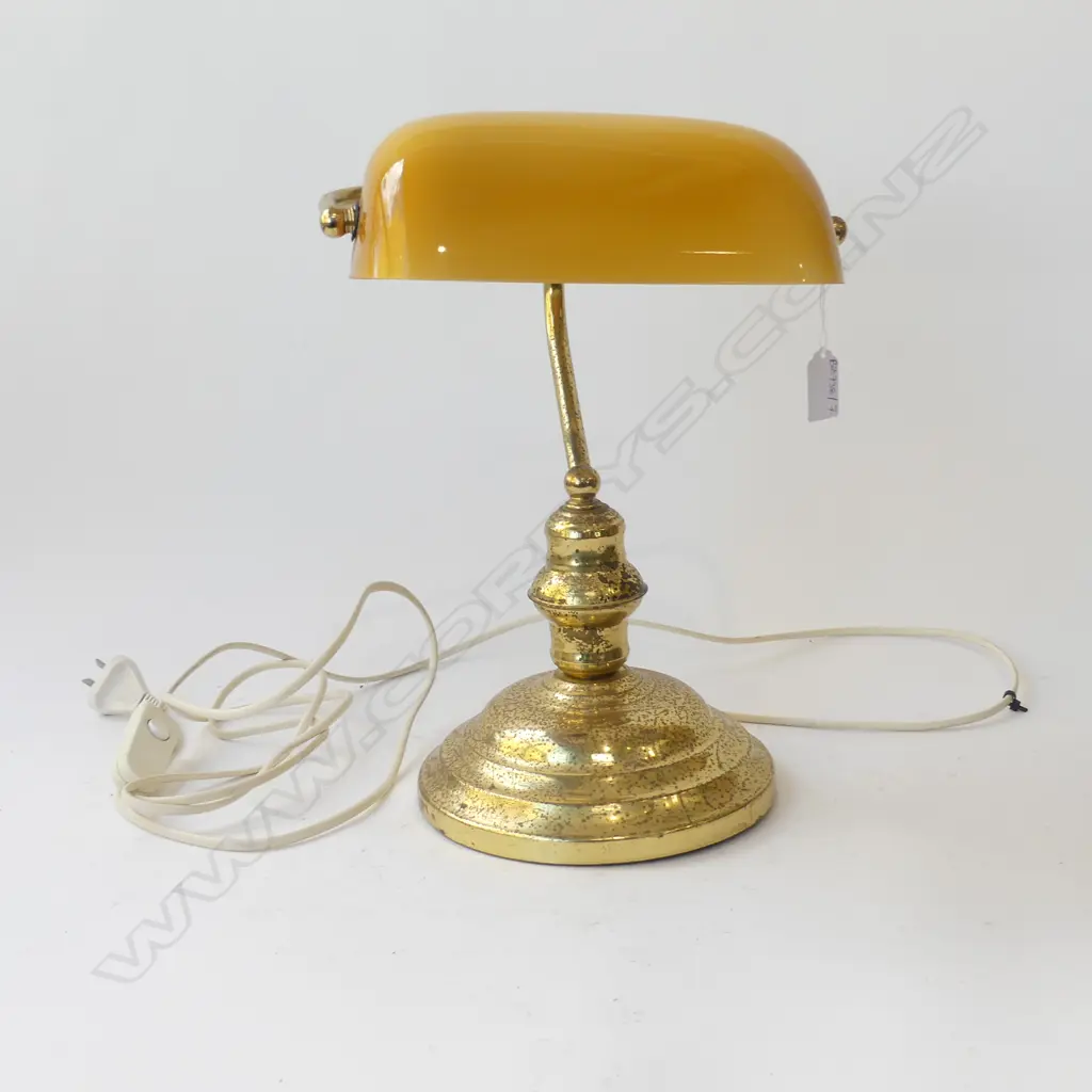 BANKERS LAMP w. YELLOW GLASS SHADE H.340mm Image 1++