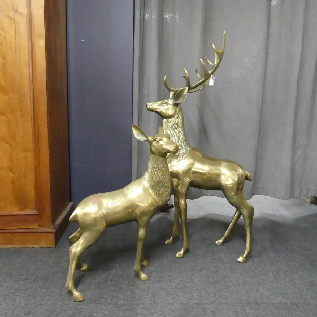 2 BRASS DEER; STAG H.1290mm & FAWN H.780mm Image 1++
