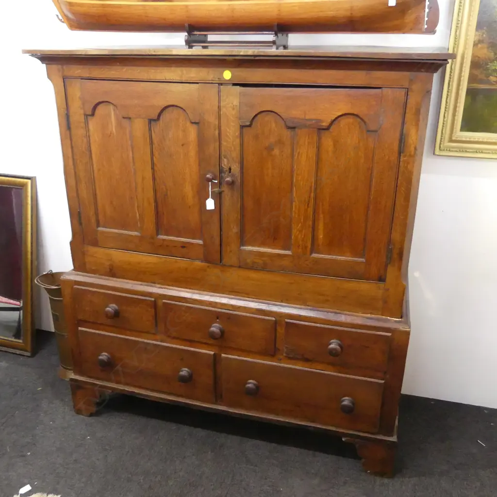 19thC COUNTRY OAK 2 PART CUPBOARD 1310x510x1465mm Image 1++