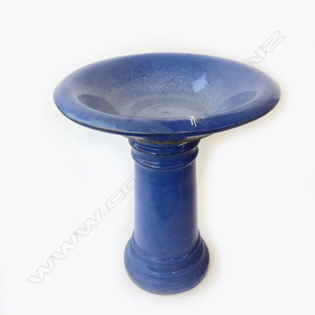 BLUE GLAZED 2 PART BIRD BATH H.500mm Image 1++