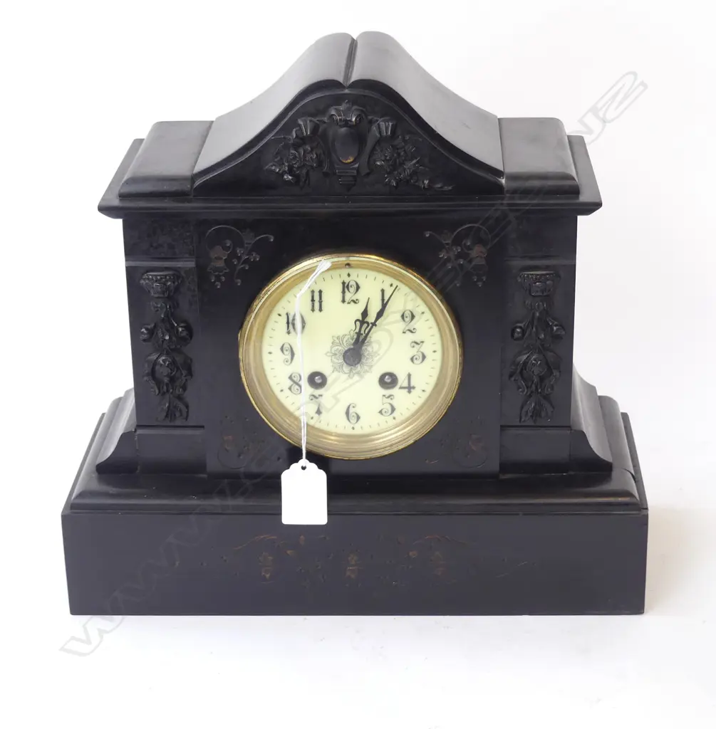 ANTIQUE BLACK SLATE MANTLE CLOCK H.295mm Image 1++