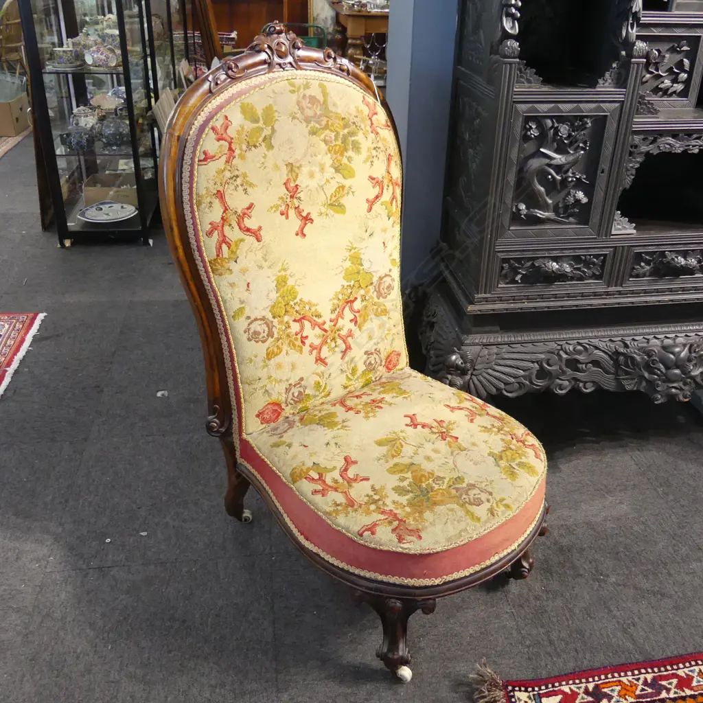 VICTORIAN MAHOGANY FRAMED NEEDLEWORK NURSING CHAIR Image 1++