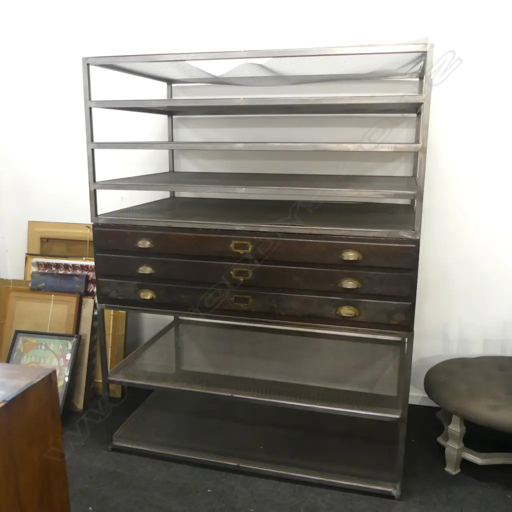LG 3 PART STORAGE UNIT  WITH CENTRAL PRINT DRAWERS1460x890x1900mm SOME FAULTS Image 1++