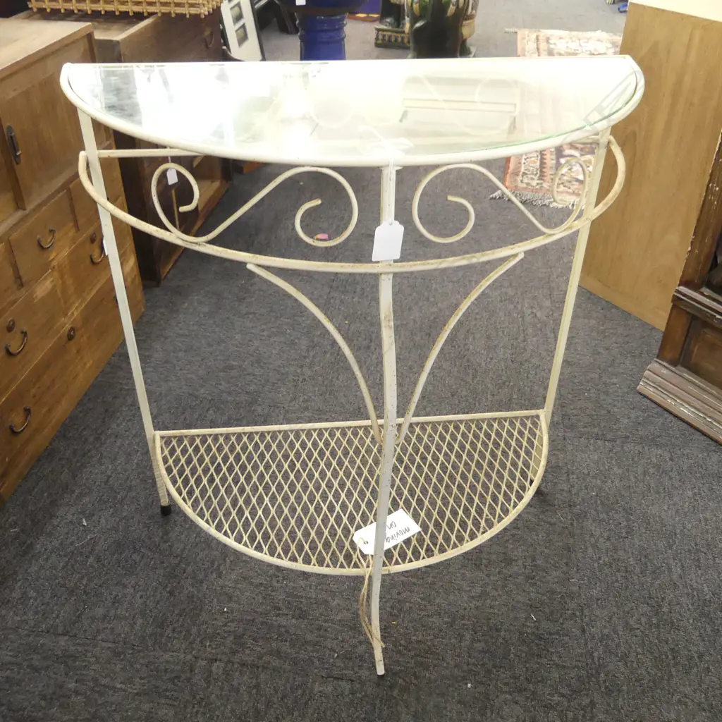GLASS & METAL DEMILUNE TABLE 610x280x675mm Image 1++