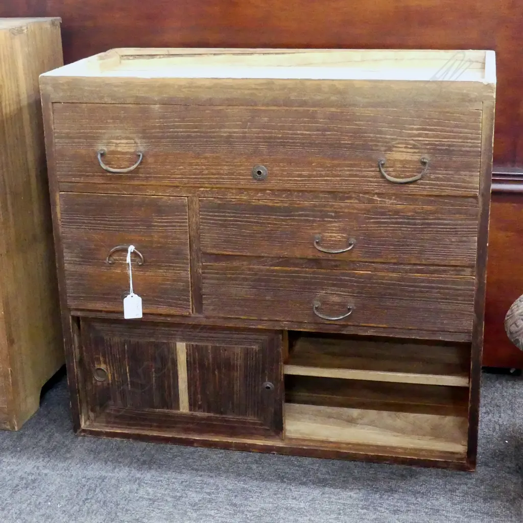 OLD JAPANESE UTILITY CABINET 5 drawer pr doors H.540mm Image 1++