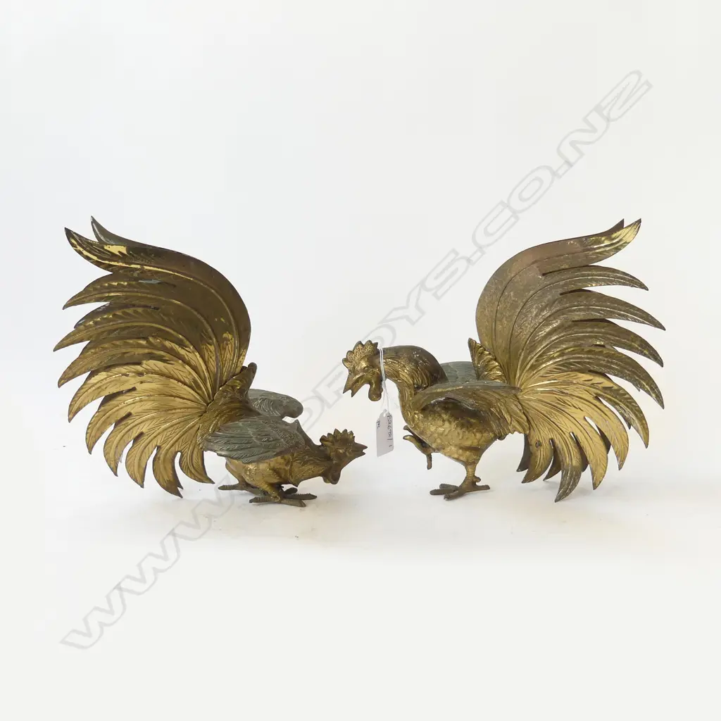 PR BRASS FIGHTING ROOSTERS H.215mm Image 1++