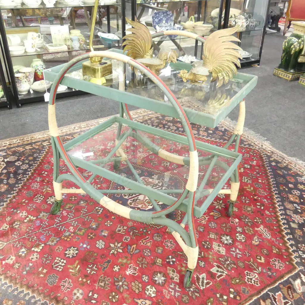 VINTAGE CARNIVAL CANE DRINKS TROLLEY some wear Image 1++