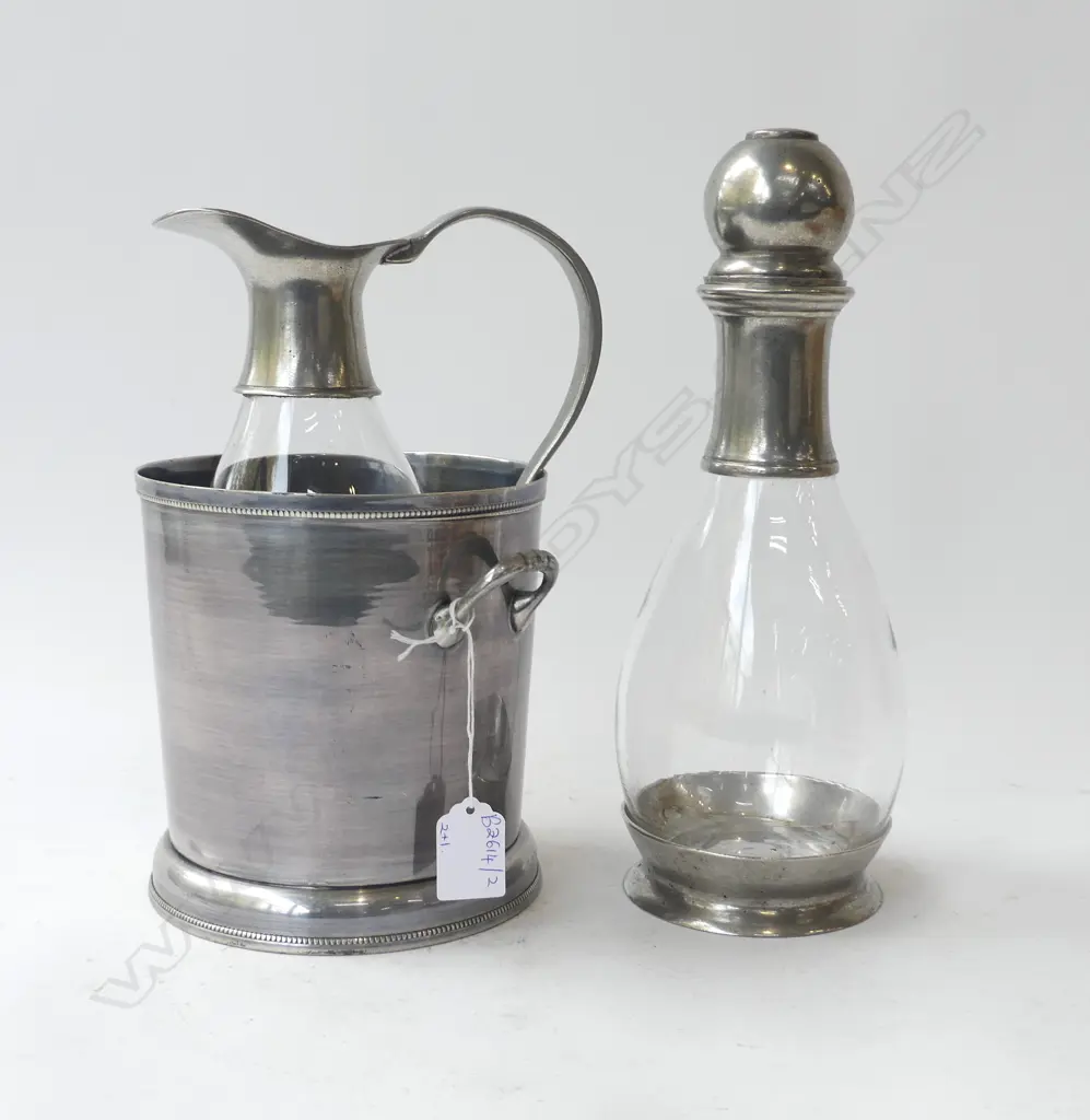 PEWTER & CRYSTAL DECANTER & JUG H.285mm + ICE BUCKET Image 1++
